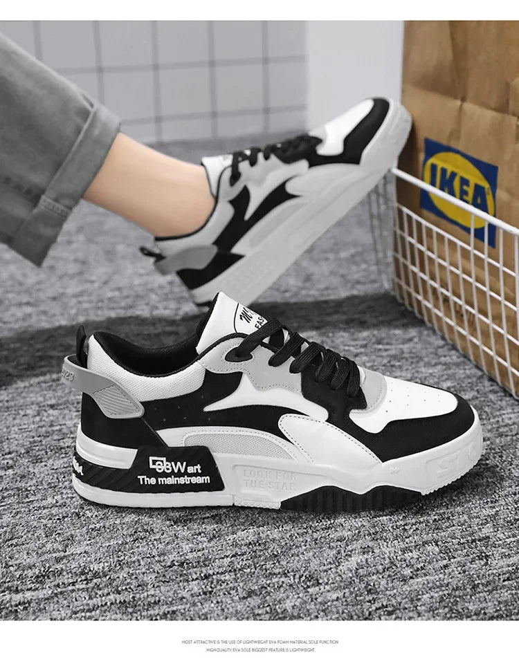 2025 new men's sports shoes comfortable thick soled shoes fashionable lace up vulcanized shoes white casual sports shoes