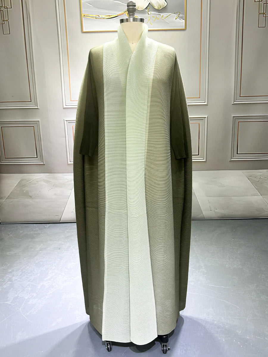 Dubai Prom Pleated Thin Long Coat For Women Elegant Casual Luxury Evening Party Pleated Chiffon Robe Plus Size Female Fashion
