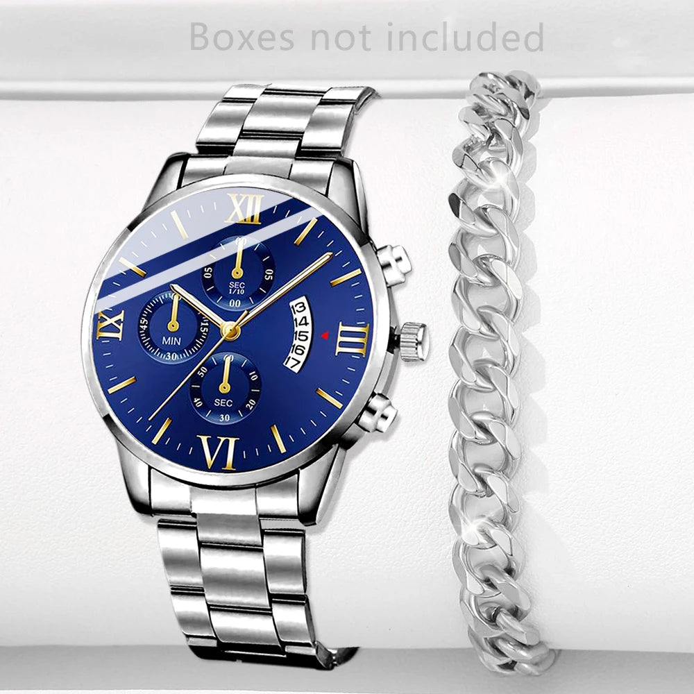 Fashion Men Stainless Steel Watch Luxury Calendar Quartz Wrist Watch Mens Business Watches for Man Clock Montre Homme