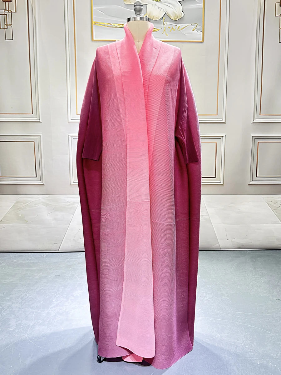 Dubai Prom Pleated Thin Long Coat For Women Elegant Casual Luxury Evening Party Pleated Chiffon Robe Plus Size Female Fashion