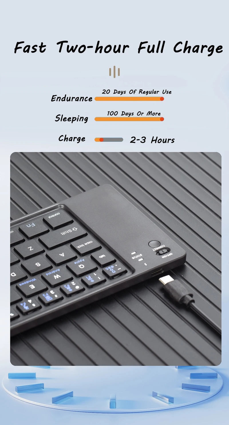 Multi-Function Foldable Keyboard USB Rechargeable Bluetooth Wireless 5.0 Keyboard for Smartphone and Tablet Portable Foldable