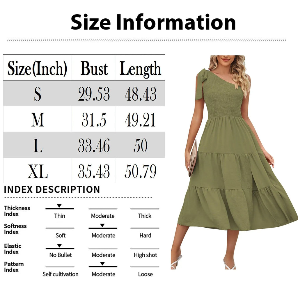 Elegant Dresses For Women Women'S Summer Casual One Shoulder Sleeveless Smocked Elastic Waist Tiered Midi Dress платье