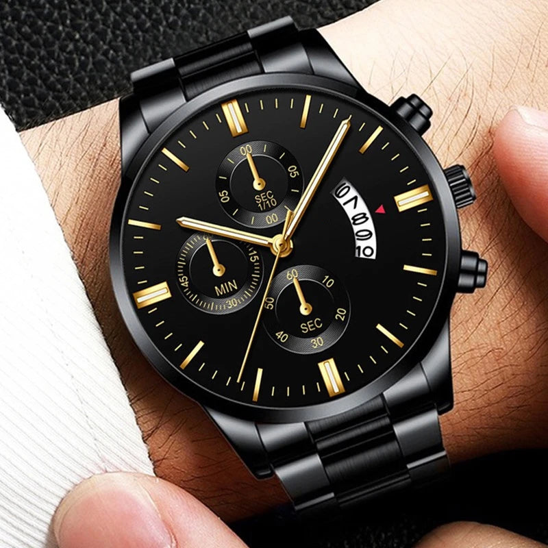 2025 Men's Casual Sports Watch Calendar Model Suitable for Casual Dress Metal Strap Trendy Quartz Watch Men's Gift