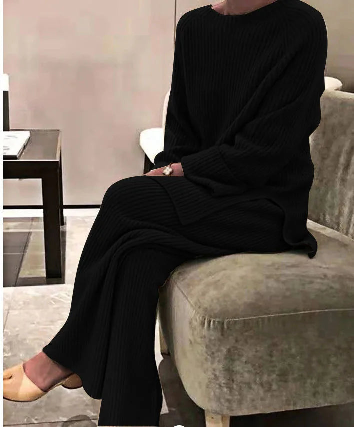 2025 New Women Elegant Sweater Suit Elegant Knitted 2-Pieces Set Spring Autumn Pullover And Trousers Suit Thin Female Outfits