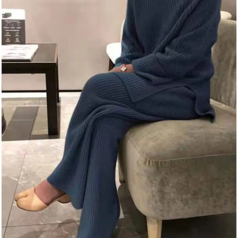 2025 New Women Elegant Sweater Suit Elegant Knitted 2-Pieces Set Spring Autumn Pullover And Trousers Suit Thin Female Outfits