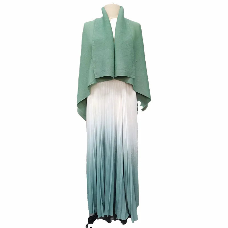 Fashion casual style 2 piece set outfits for women matching sets 2025 new cape shawl style lace up top+pleated skirt maxi dress