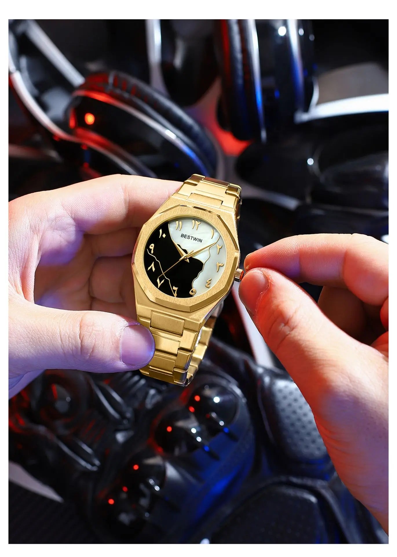 Fashion Watches Men's Watch reloj hombre BESTWIN Creative Dial Gold Shell Face Business watches for men relogios masculino