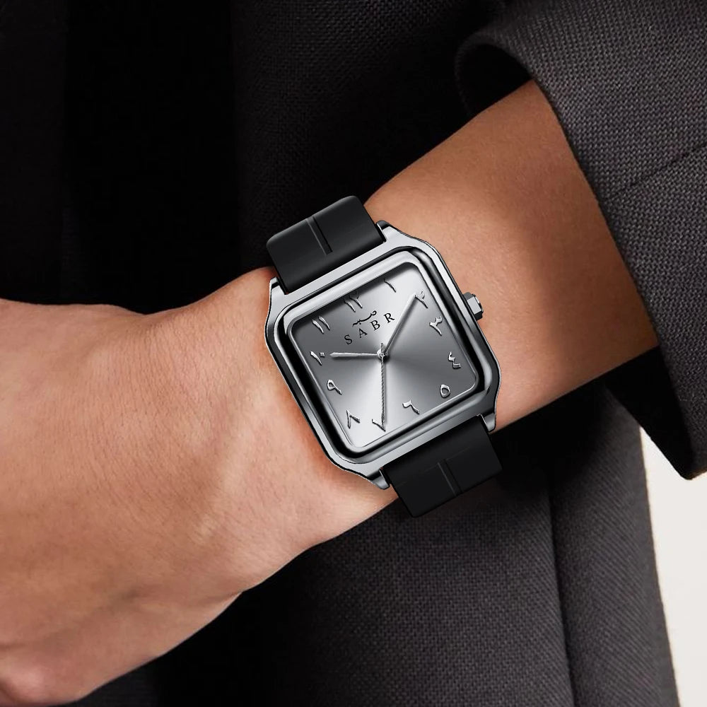 Men's Business Watch Sabr Arabic Numeral Watch Men's Quartz Wristwatch 3Atm Waterproof Silicone Strap Magnetic Clasp Alloy Case