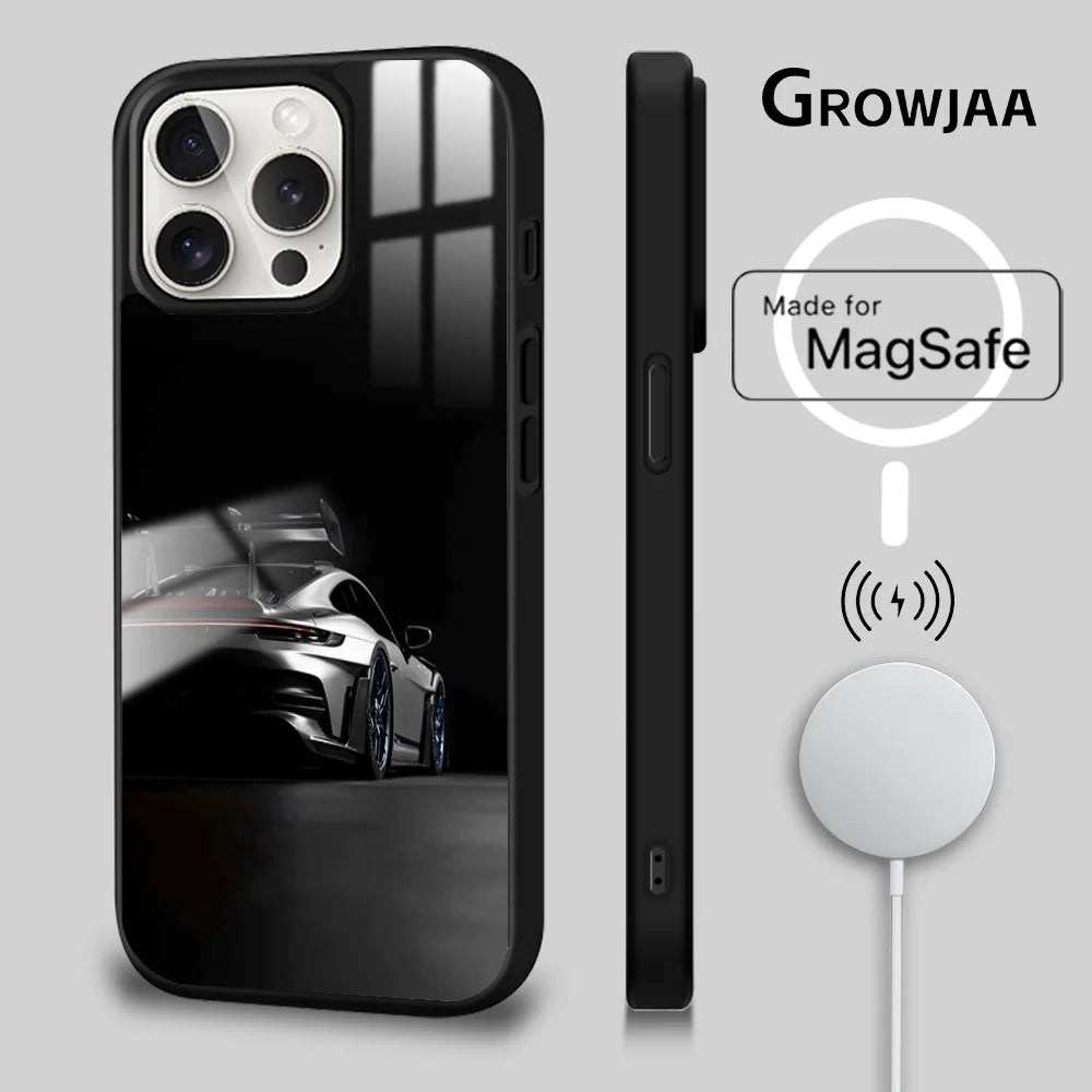 911 Supercar Luxury Cool Phone Case For iPhone 16 15 14 13 12 11 Pro Max Plus Mini New Magsafe Mirror Wireless Magnetic CoverFun