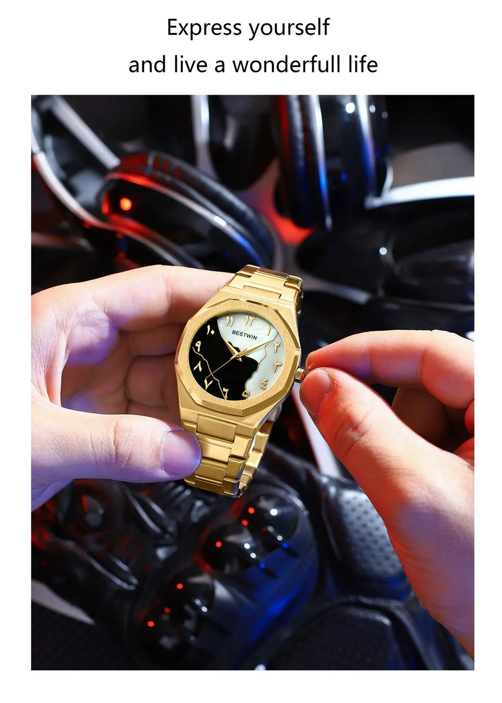 Fashion Watches Men's Watch reloj hombre BESTWIN Creative Dial Gold Shell Face Business watches for men relogios masculino