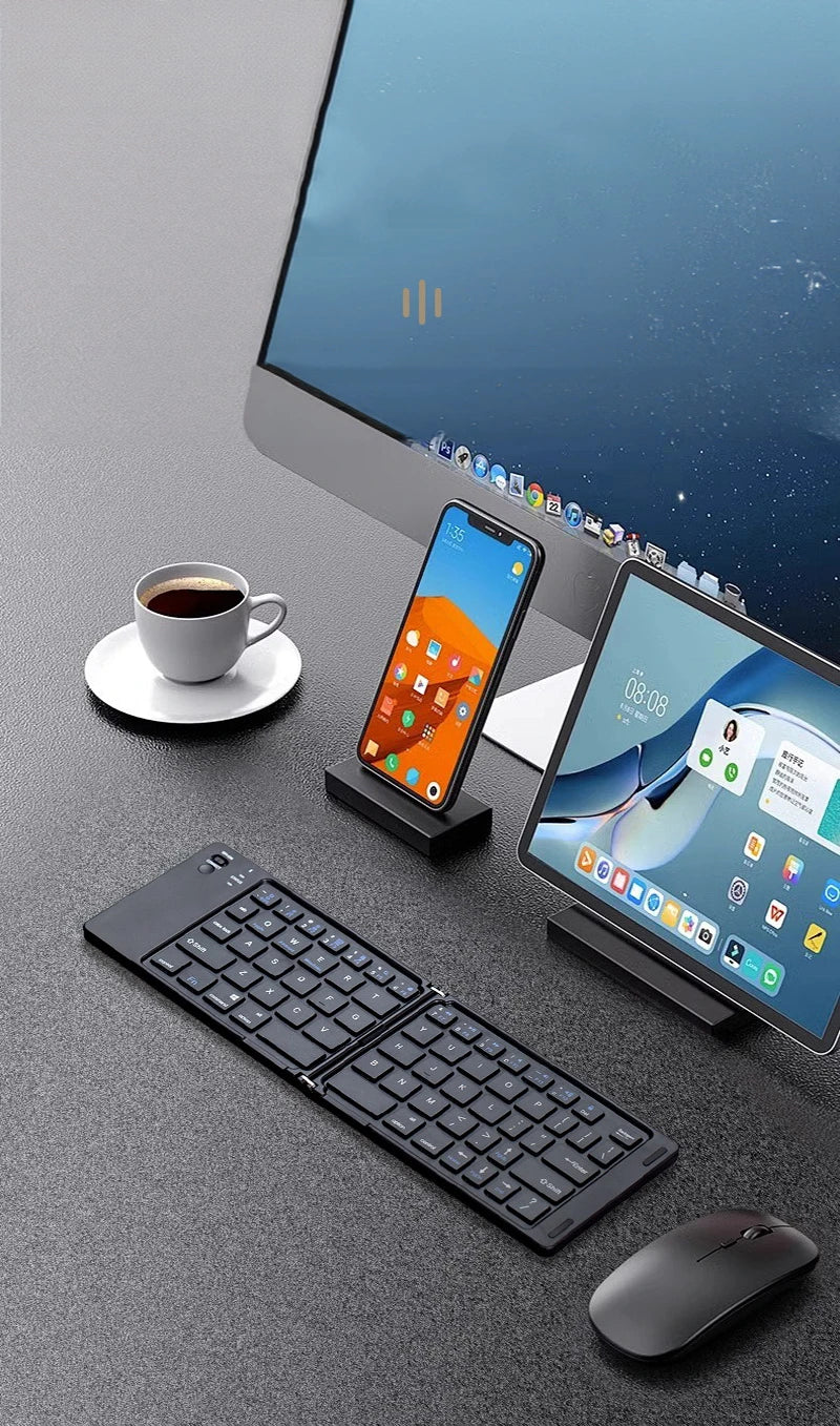 Multi-Function Foldable Keyboard USB Rechargeable Bluetooth Wireless 5.0 Keyboard for Smartphone and Tablet Portable Foldable