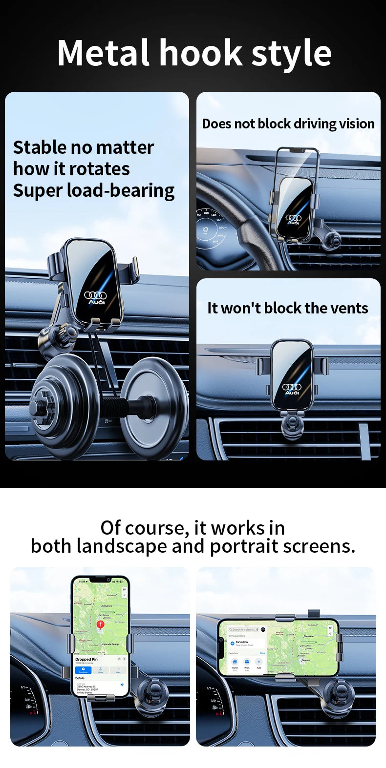 Car Phone Holder  Gravity Phone Mount Hook Cellphone Stand Suitable Audi Sline Quattro A3 A5 A6 A7 A8 Q3 Q5 Q6 Q7 Q8 TT S4 S6 C