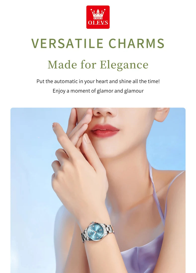 OLEVS 3668 Original Womens Quartz Watch Solid Stainless Steel Waterproof Calendar Ladies Watch Fashion Simple Elegant Wristwatch