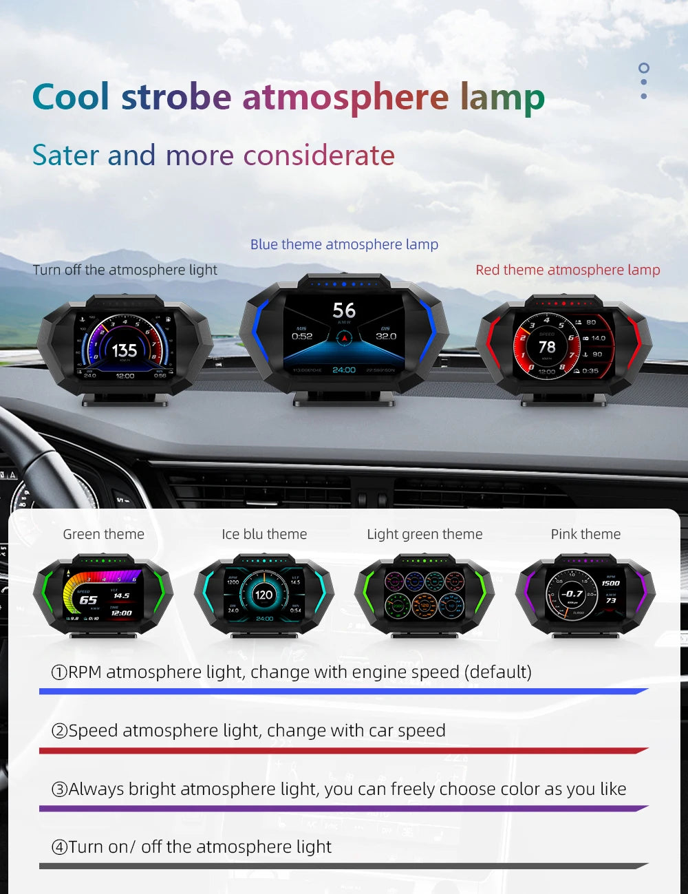 AD Digital Car LCD HUD GPS OBD2 Head Up Display Slope Meter Speed Alarm KM/H MPH Speedometer Tachometer Water Temp Boost Gauge