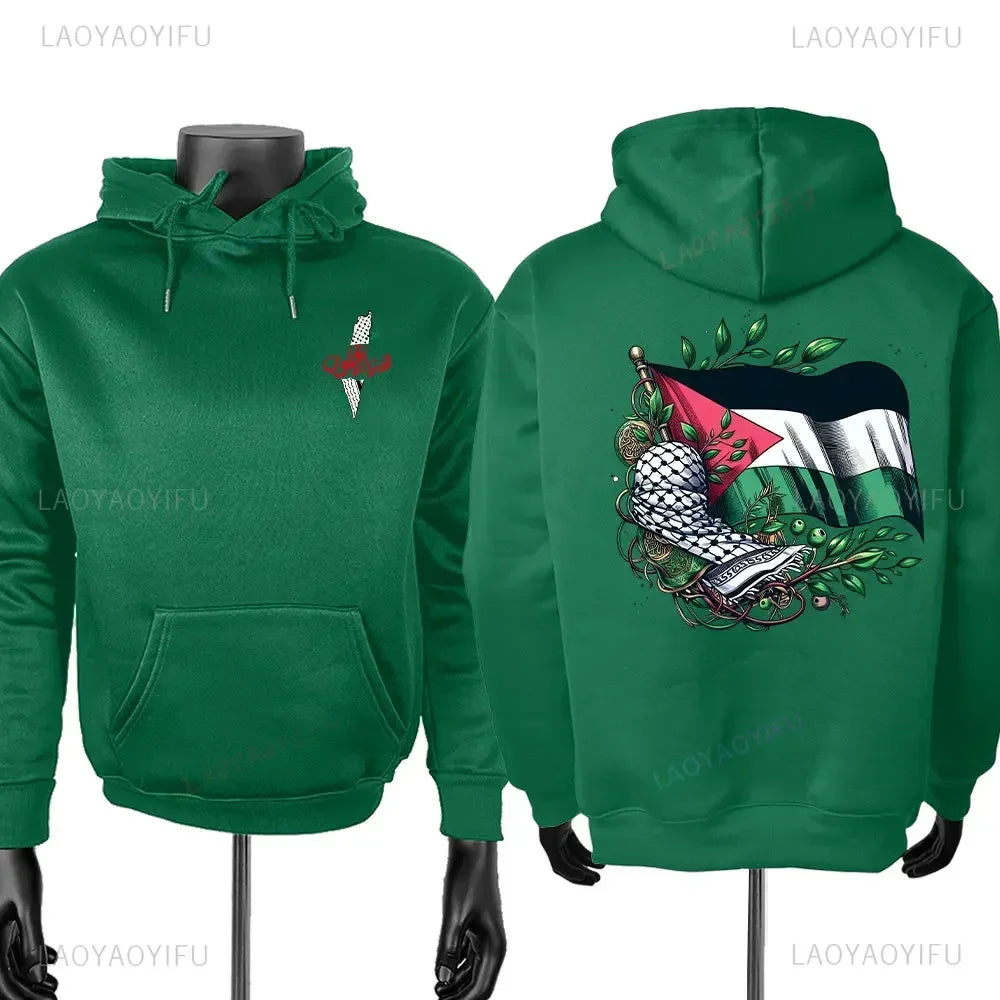 2025 Autumn Men's Women Hoodie Arabic Traditional Text Palestinian Flag Map Printed Sweatshirt Fashion Middle East Hoodies Tops