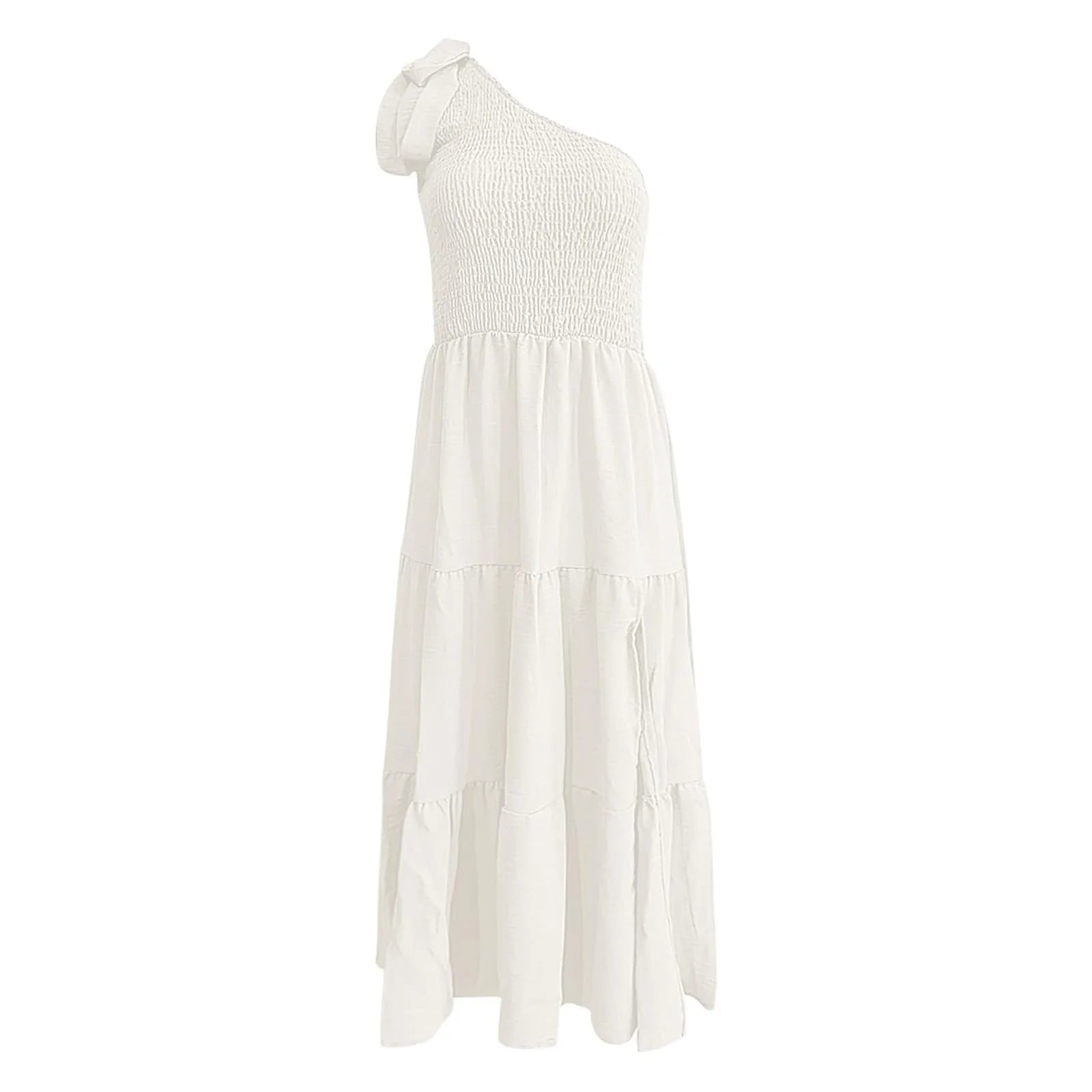 Elegant Dresses For Women Women'S Summer Casual One Shoulder Sleeveless Smocked Elastic Waist Tiered Midi Dress платье