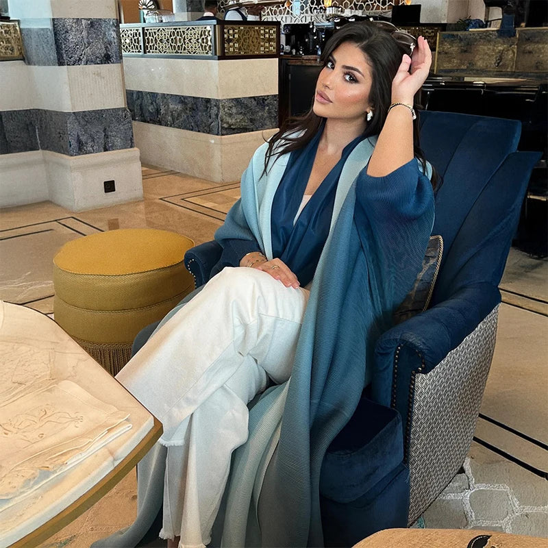 Dubai Prom Pleated Thin Long Coat For Women Elegant Casual Luxury Evening Party Pleated Chiffon Robe Plus Size Female Fashion