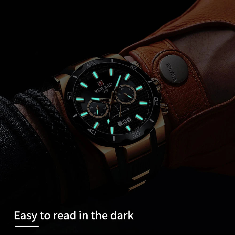 REWARD 83006 Fashion Large Dial Watch Men's Top Brand Luxury Chronograph Calendar Silicone Sports Quartz Watches for Man Reloj