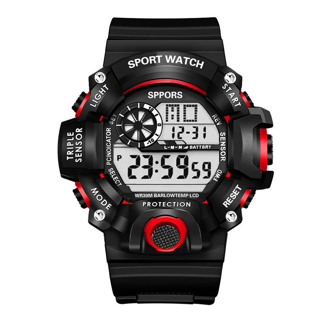 Fashion Men's Watch Sports Electronic Wristwatch Large dial Multifunctional Waterproof Luminous Alarm Kids Male's Military Watch