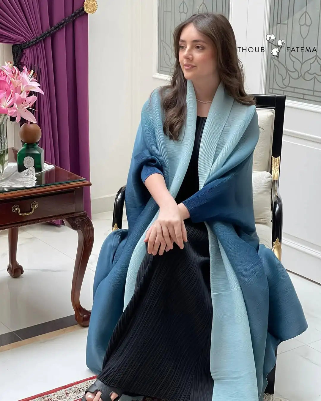 Dubai Prom Pleated Thin Long Coat For Women Elegant Casual Luxury Evening Party Pleated Chiffon Robe Plus Size Female Fashion