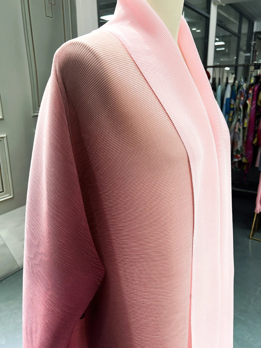 Dubai Prom Pleated Thin Long Coat For Women Elegant Casual Luxury Evening Party Pleated Chiffon Robe Plus Size Female Fashion