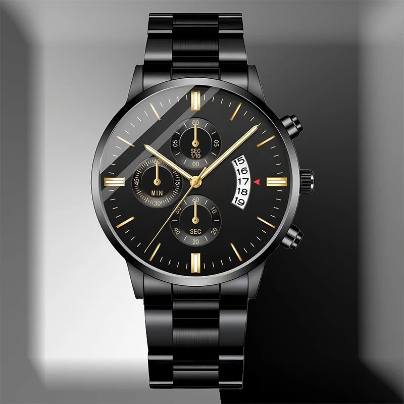 2025 Men's Casual Sports Watch Calendar Model Suitable for Casual Dress Metal Strap Trendy Quartz Watch Men's Gift