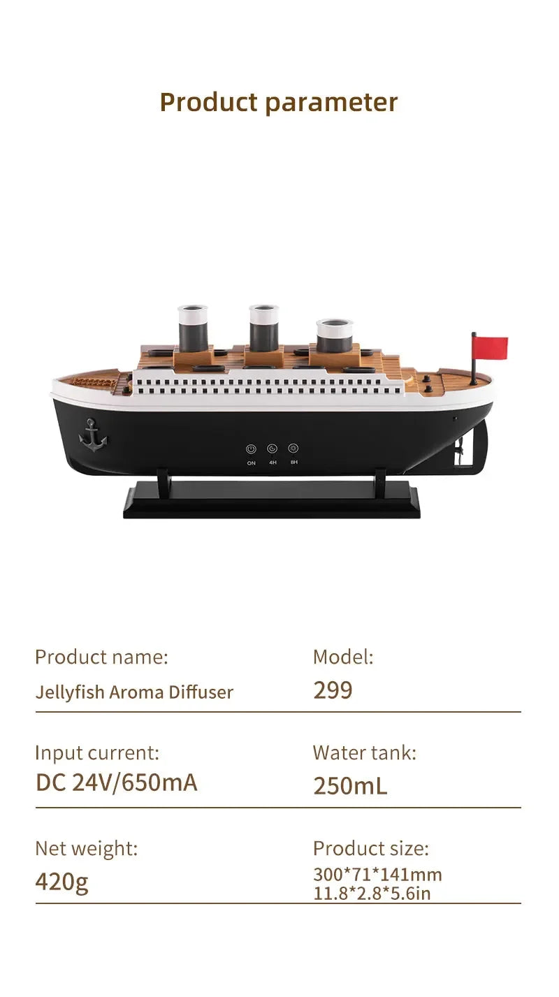 Titanic Ship Model Air Humidifier Remote Control Home 250ml Essential Oil Jellyfish Smoke Ring Spray Aroma Diffuser Humidifiers