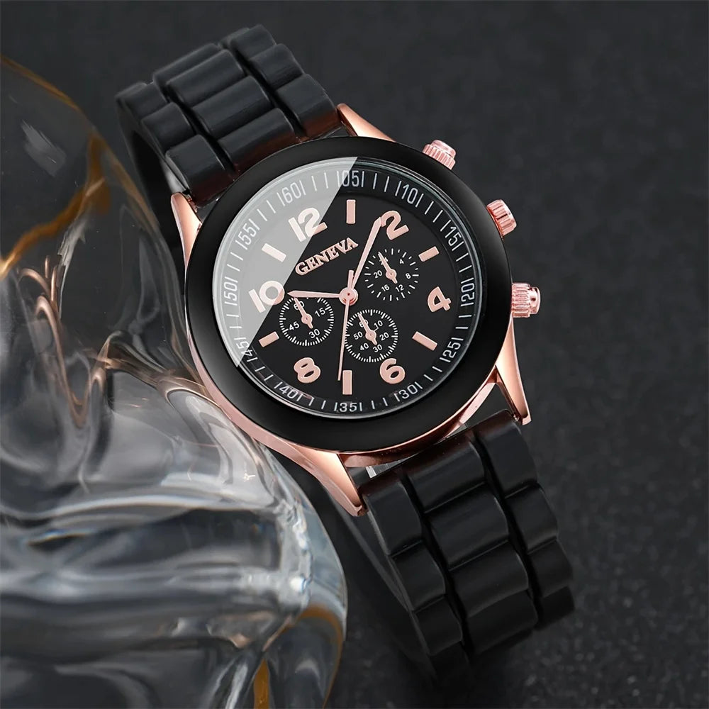 2Pcs Luxury Women's Watch Set Fashion Luxury Elegant Alloy Wristwatch Silicone Strap Couple Watch Men Quartz Holiday Gifts