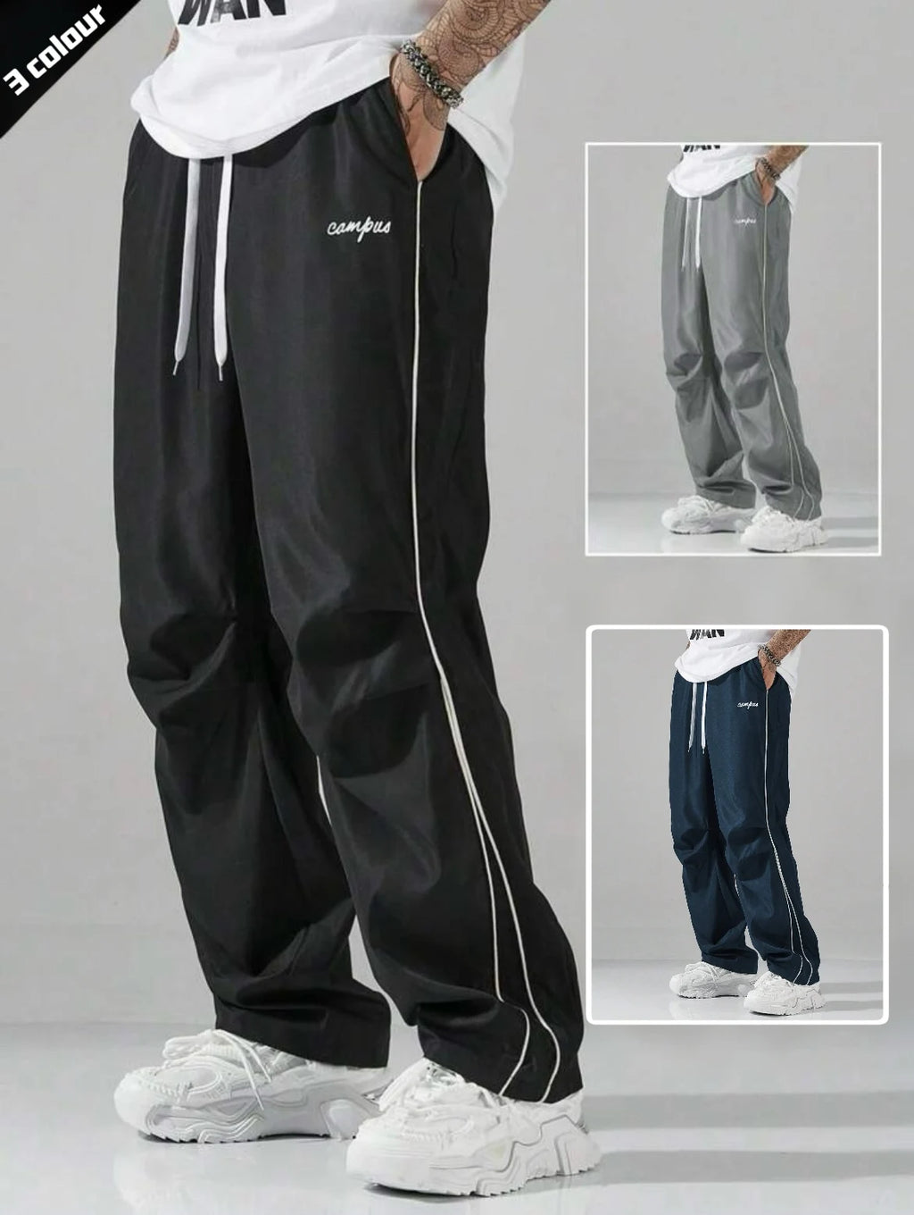Men's Striped Three - Color Casual Pants with Pockets, Suitable for Sports, Fitness and Jogging