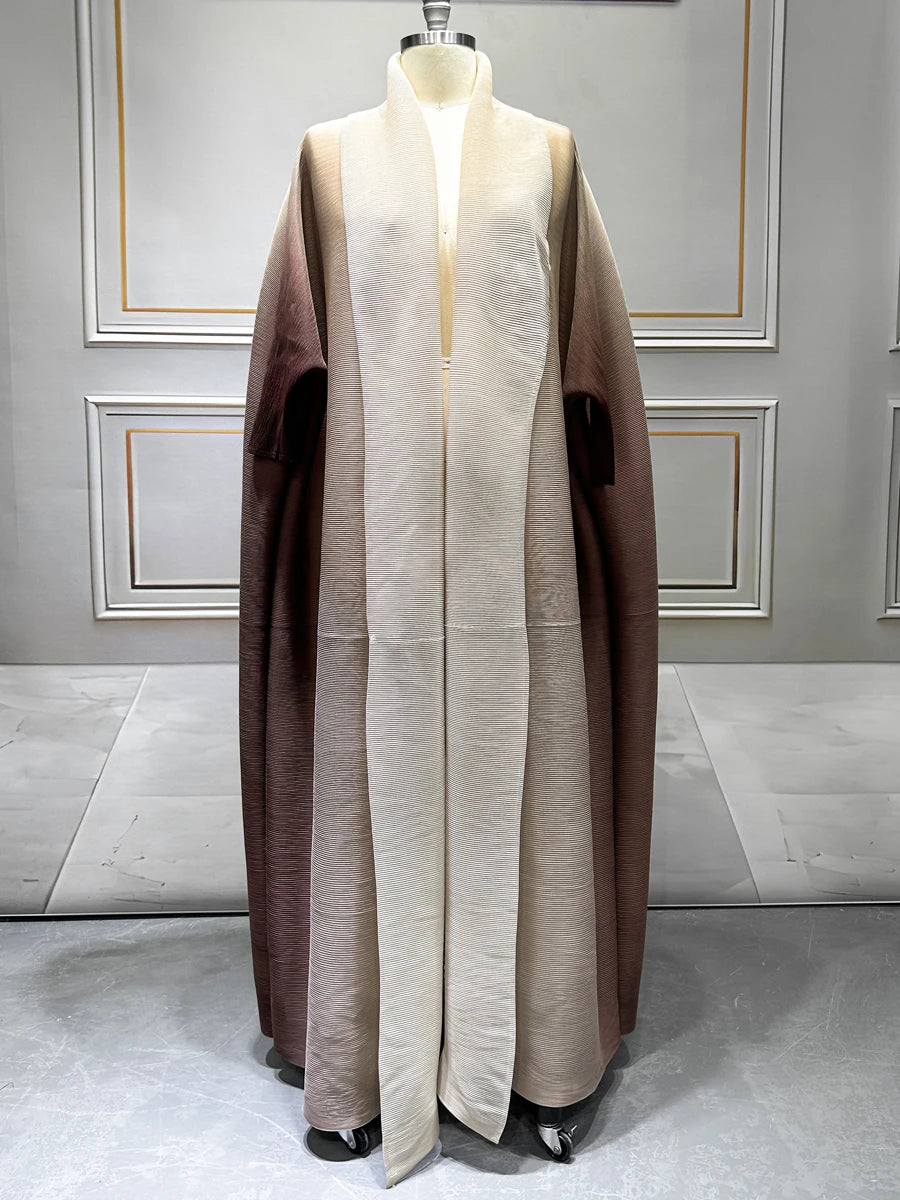 Dubai Prom Pleated Thin Long Coat For Women Elegant Casual Luxury Evening Party Pleated Chiffon Robe Plus Size Female Fashion