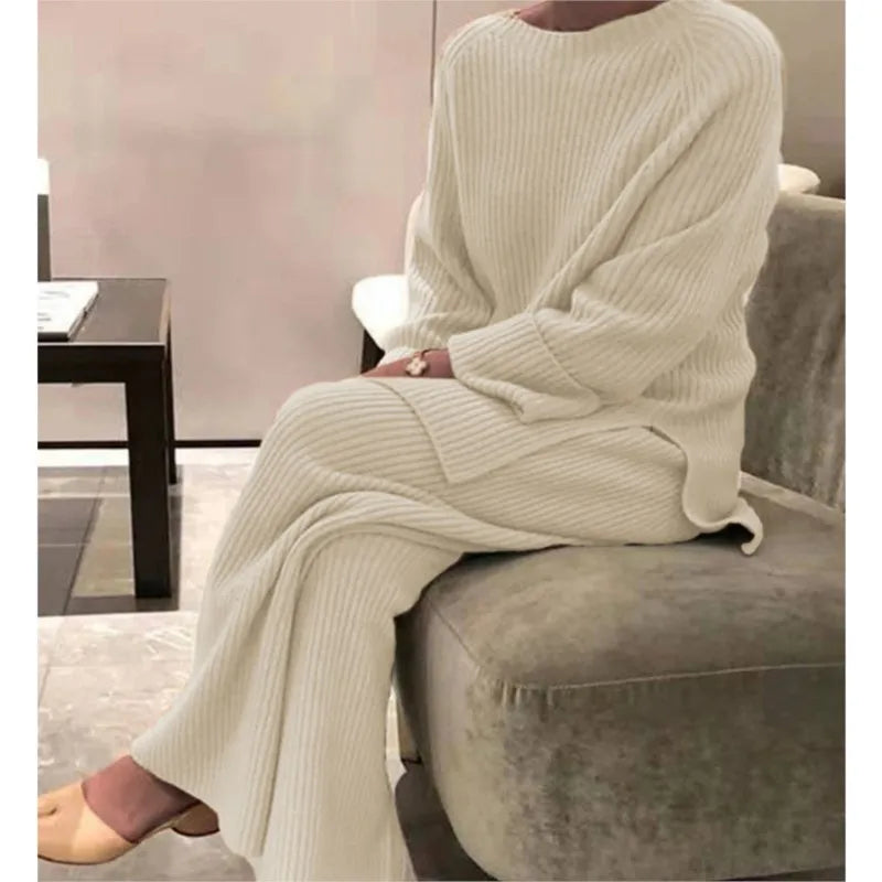 2025 New Women Elegant Sweater Suit Elegant Knitted 2-Pieces Set Spring Autumn Pullover And Trousers Suit Thin Female Outfits