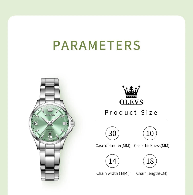 OLEVS 3668 Original Womens Quartz Watch Solid Stainless Steel Waterproof Calendar Ladies Watch Fashion Simple Elegant Wristwatch