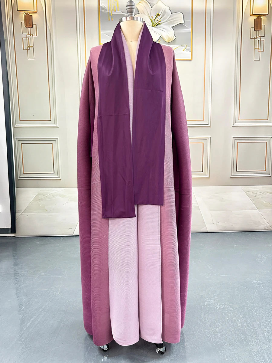 Dubai Prom Pleated Thin Long Coat For Women Elegant Casual Luxury Evening Party Pleated Chiffon Robe Plus Size Female Fashion